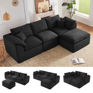 112" Cloud Sectional Couch, Boneless Couches for Living Room, L Shaped Couch with Convertible Ottoman, Modular
