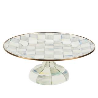 MACKENZIE-CHILDS Pedestal Platter, Small, Gray-and-White Sterling Check | Hand-painted design, made from ename