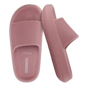 CUSHIONAIRE Feather EVA Slides for Women – Comfortable Slip On Womens Slippers, Indoor Outdoor Shower Shoes, B