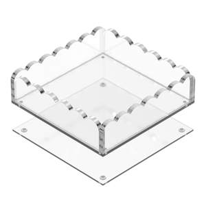 GRAHAM DESIGN 8x8 Scalloped Acrylic Tray with Magnetic Mat – Clear Decorative Photo Display Tray & Jewelry Org