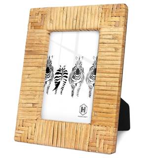 HUAXIN CRAFT H Rattan Picture Frame, 5x7 boho Photo Frame, Coastal Handmade Decor, High Definition Galss (5x7)