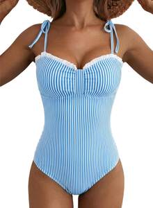 Herseas Women's Striped Tie Shoulder One Piece Swimsuits High Cut Swimwear | Tummy Control Bathing Suit, Ruffl