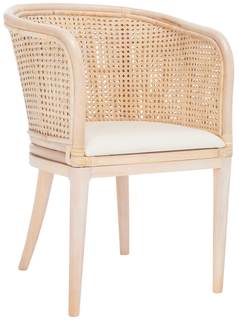 SAFAVIEH Home Collection Sistine Tropical Coastal Natural White Wash/White Solid Wood Arm Chair with Cushion