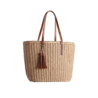 YXILEE Straw Bags For Women | M Size Travel Straw Totes Bag Woven Summer Handmade Shoulder Bag Handbag Khaki