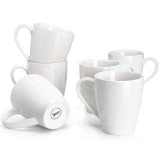 Sweese Porcelain Coffee Mugs - 16 Ounce - Set of 6, Cups for Latte, Hot Tea, Cappuccino, Mocha, Cocoa, White 6
