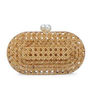 Fecialy Women Acrylic Clutch Purse Rattan Woven Pattern Handbag Shell Shape Crossbody Bag Chic Evening Bag Bro