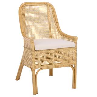 SAFAVIEH Furniture - Alina Dining Chair - Light Natural Rattan & White Cushion - Woven Armchair Design - Ideal