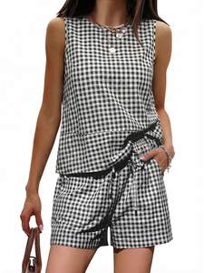 EXLURA Womens 100% Cotton Summer Two Piece Sets Tank Tops Matching Shorts | Striped, Lightweight, Sleeveless, 