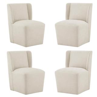 KISLOT Upholstered Dining Chairs Set of 4 with Casters, Cream Beige | Wingback Modern Dining Room Chairs with 