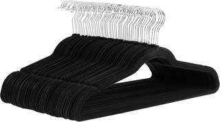 Amazon Basics Slim Velvet Non-Slip Space Saving Suit Clothes Hangers for Closet Organization, Black/Silver, 30