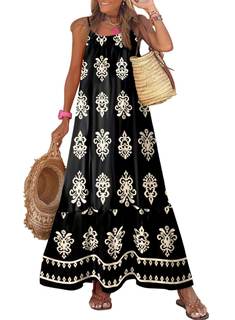 Dokotoo Women Summer Dresses Scoop Neck Ruffle Flowy Boho Maxi Dress | Spaghetti Strap Sundresses,Sleeveless,B