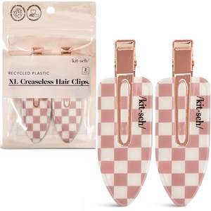 Kitsch Creaseless Hair Clips for Women - Checkered Terracotta, 2pcs | No Crease, No Bend Hair Clips for Stylin