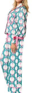 Argeousgor Women 2 Piece Satin Pajamas Set Bow Tie Long Sleeve Button Shirts Silk Pants Cute Pjs Sets Sleepwea