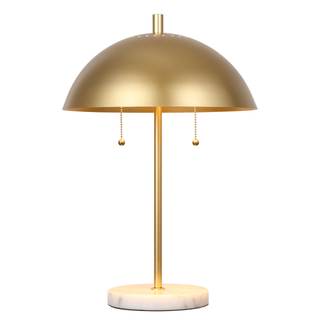 JONATHAN Y Ella 2-Light Table Lamp 20.7" Metal Marble, Gold Leaf/White | Modern, Dome Shade, Pull Chain Switch