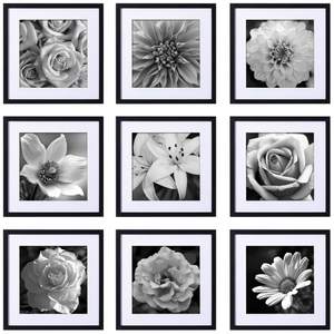 eletecpro Picture Frames Set of 9, 20x20 in, Acrylic Cover, Black | Display Photo 16x16 with Mat or 20x20 with