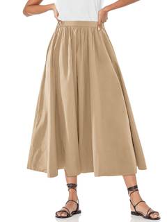 Yousify Women’s A-Line Midi Skirts Casual High Waist Flowy Pleated Skirt | Side Pocket, Flared, Midi Length, E