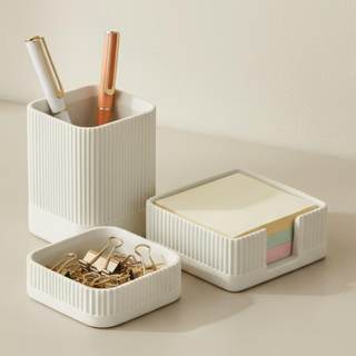Aesthetic Desk Organizer Set of 3 For Your Office - Sturdy Concrete Desktop Accessories For Women or Men Enhan