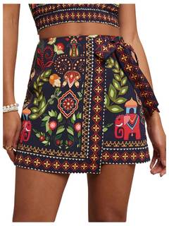 MakeMeChic Women's Summer Boho Wrap Mini Skirt Beach Vacation Short Skirts X-Small Boho Black