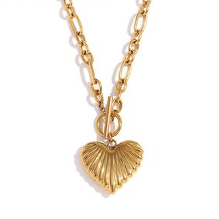 Chunky Gold Heart Necklace for Women, 18K Gold Plated Puffy Heart Pendant with Thick Paperclip Chain, Large St