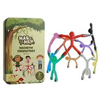 MAGMEN 10-Piece Magnetic Fidget Figures with Storage Tin - Opaque-Color Magnetic Character Figures for Kids & 
