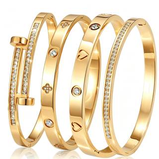 Camhanno Gold Bangle Bracelets for Women, 18K Gold Plated Stainless Steel Stackable Bangles, Non-Tarnish Trend