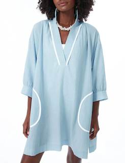 Ailoqing Swimsuit Coverup Womens V Neck 3/4 Sleeve Casual Shirt Dress with Pockets Small Lightblue