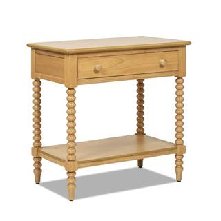 Easton 28" Modern Farmhouse Turned 1-Drawer Storage Side Table with Shelf, Natural Brown Wood