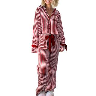 Fabumily Christmas Pajamas Women Set Long Sleeve Button Down Shirt and Pants 2Pcs Pjs Sets Sleepwear Holiday L