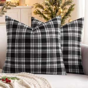 MIULEE Fall Scottish Tartan Plaid Pillow Covers 16x16 Black and White | Set of 2 Farmhouse Classic Decorative 