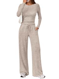 LILLUSORY Womens 2 Piece Matching Lounge Sets 2026 Fall Fashion Outfits | Long Sleeve Top & Drawstring Wide Le