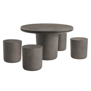 Modway Brion Concrete 5 Piece Dining Table Set in Gray - 48 Inch Round Cement Dining Table with 4 Cylindrical 