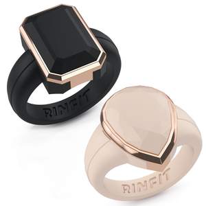 Rinfit Emerald Silicone Ring with Stainless Steel Frame Pack J - Black and Nude / Metal Rose Gold 9