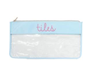 Personalized Mahjong Clear Nylon Pouch – XL Embroidered Tile Bag for Game Night, Custom Monogram Gaming Access