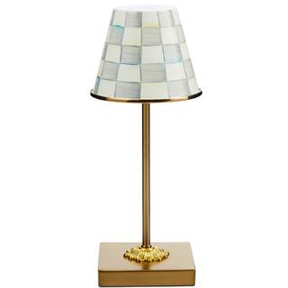 MACKENZIE-CHILDS LED Cafe Table Lamp, Gray-and-White Sterling Check | Cordless, rechargeable lamp, hand-painte