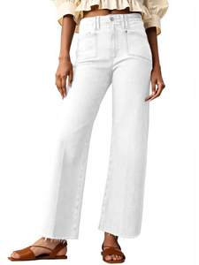 Cicy Bell Womens High Waisted Cropped Jeans Straight Leg Raw Hem Denim Pant | Trendy, Stretchy, Capri, Baggy