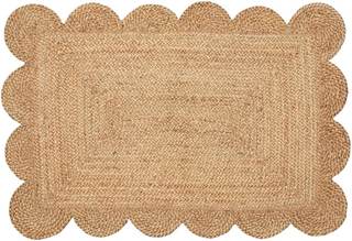 Weaving Cottage Scalloped Natural Jute Area Rug | Beige, 2X3 FT Handwoven Jute Doormat | Eco-Friendly, Durable