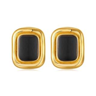 Black and Gold Statement Earrings for Women | Chunky Gold Earrings Vintage Square Earrings 18K Gold Plated Stu