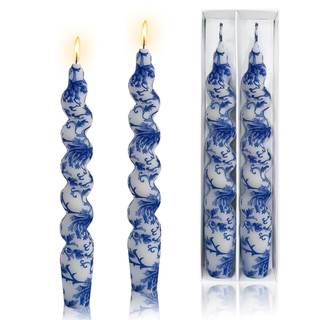 7.5 inch Spiral Candles Printed Candlestick Set of 2 Short Taper Candle Twisted Candlesticks Unscented Tapered