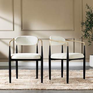 Morden Fort Set of 2 Chenille Upholstered Dining Chairs with Arms,Black Metal Frame with Gold Accent,Padded Ki