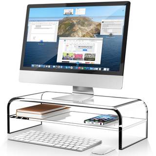 AboveTEK 2-Tier Acrylic Monitor Stand, Computer Riser for Home Office, Clear Monitor Riser for Keyboard Storag