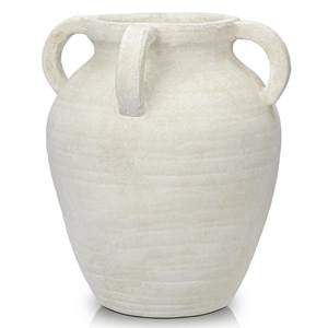 Handmade Flower Vase, 12" Tall Terracotta Vase, White Vintage Ceramic vase, Rustic Antique Decor with 3 Handle
