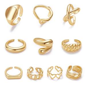 10PCS Gold Dome Chunky Rings for Women 18K Gold Plated Braided Twisted Round Signet Rings Adjustable Open Ring
