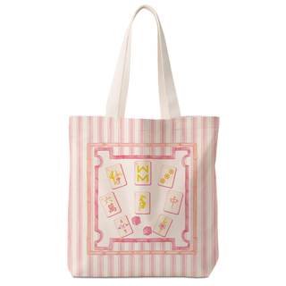 Pink Chinoiserie Mahjong Tile Tote Bag for Women,Chinoiserie Mah Jong Canvas Tote Bag,Gifts for Mahjong Lovers
