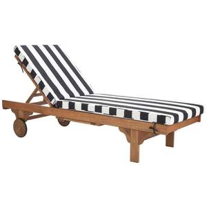 SAFAVIEH Outdoor Collection Newport Natural/ Black & White Stripe Cushion Built-in Side Table Adjustable Chais
