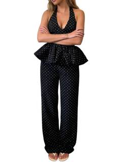 Women’s Halter Neck U-neck Backless Polka dot Casual Two Piece Sets Off The Shoulder Tube Top Long Pants Vacat