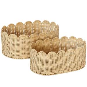 BEBE BASK Premium Scalloped Basket Set Of 2 - Scallop Basket - 16 x 10 x 7 Inch - Hand-Woven Elegant Wicker Wi