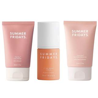 Summer Fridays Morning Trio - Travel Size Pink Dew Gel Face Wash, Cloud Dew Gel Face Moisturizer + CC Me Vitam