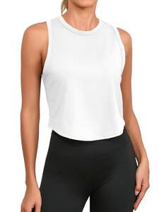 Fisoew Womens Workout Cropped Tank Tops Racerback Sleeveless Crewneck Running Yoga Active Shirts White Small