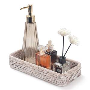 Rattan Bathroom Vanity Trays Toilet Tank Baskets Long Narrow Hand Towel Storage Basket for Storage, Decorative