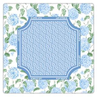 Watercolor Light Blue Hydrangea Mahjong Mat, Non-Slip Noise Reduction Square Game Table Pad, Pastel Blue Flora